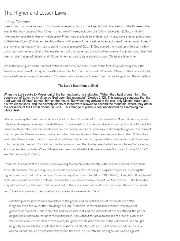 The Higher and Lesser Laws | PDF | Ten Commandments | Moses
