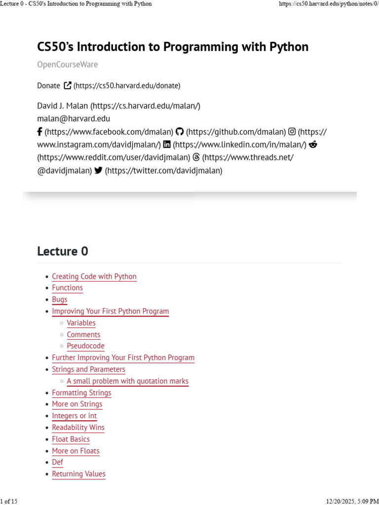 Lecture 0 - CS50's Introduction To Programming With Python | PDF ...