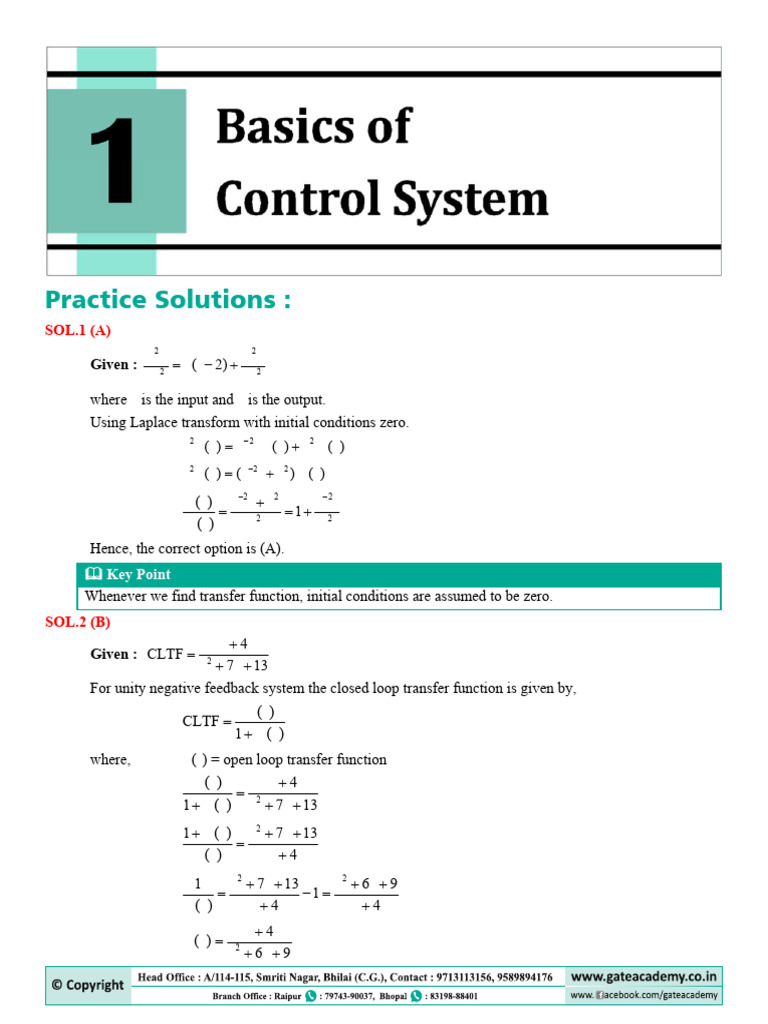 CH - 1 (Basics of Control System) PD Sol | PDF | Feedback | Laplace ...