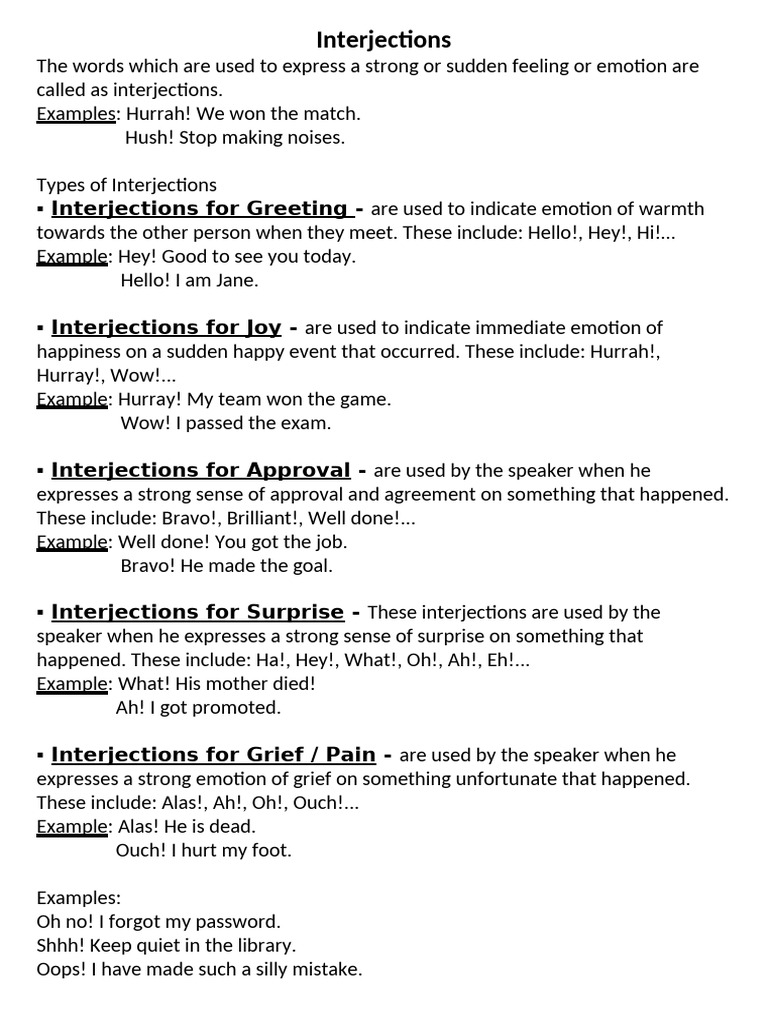 Interjections - STD 5 | PDF