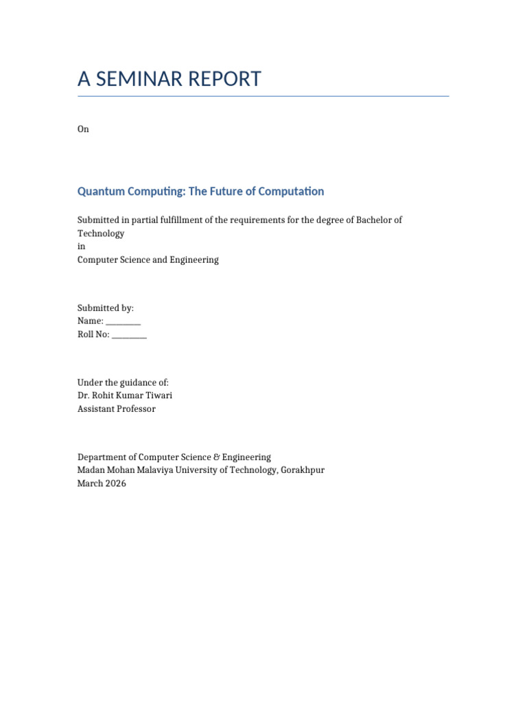 Quantum Computing Seminar Report | PDF | Quantum Computing | Computing