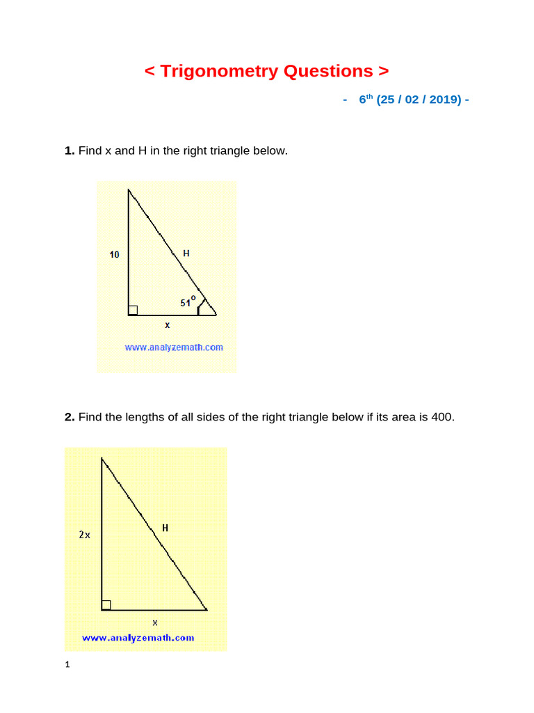 Trigonometry Questions | PDF