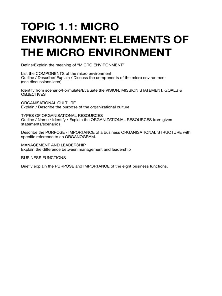 Topic 1.1 Micro Environment Elements of The Micro Environment | PDF