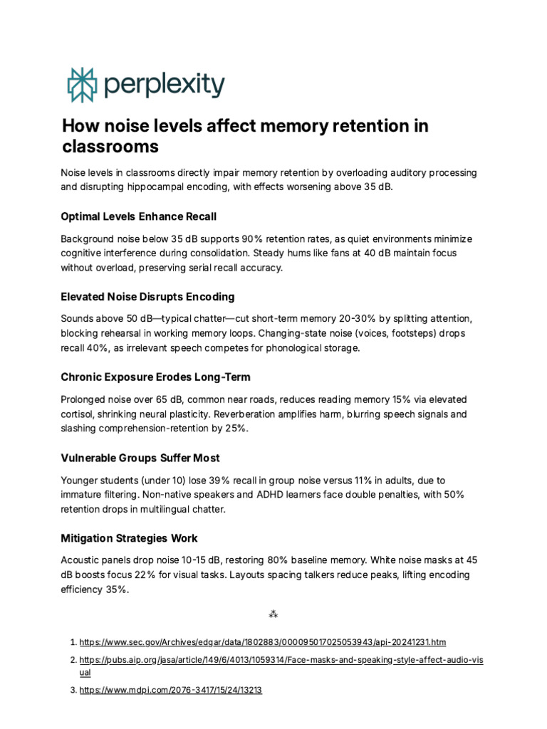 How Noise Levels Affect Memory Retention in Classr | PDF | Memory | Noise