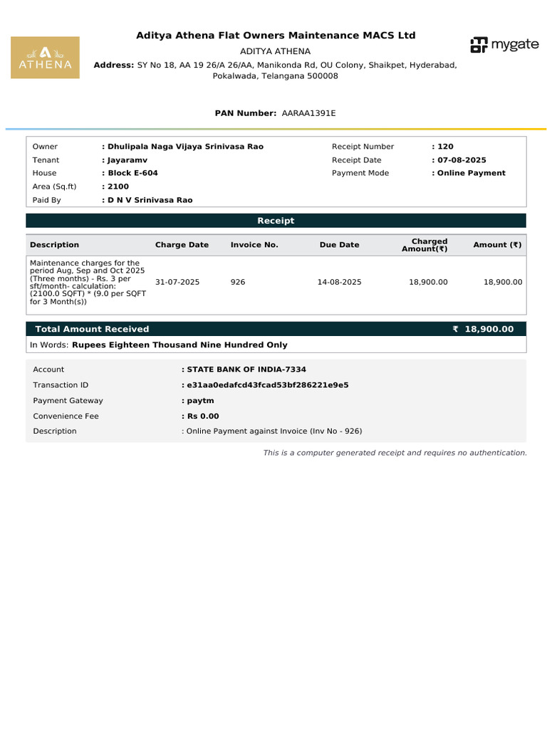 Receipt Block E 604 | PDF