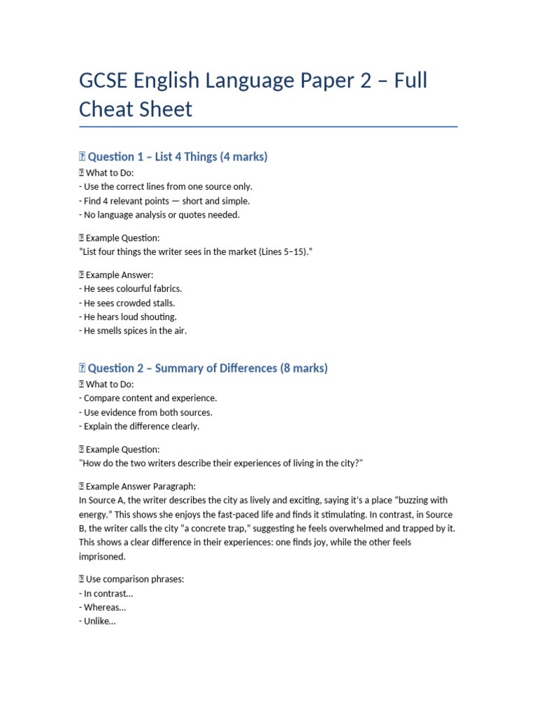 GCSE English Language Paper 2 FULL Cheat Sheet | PDF | Metaphor | Cognition