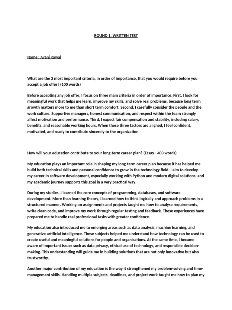Round 1 - Written Test | PDF | Cognitive Science | Behavioural Sciences