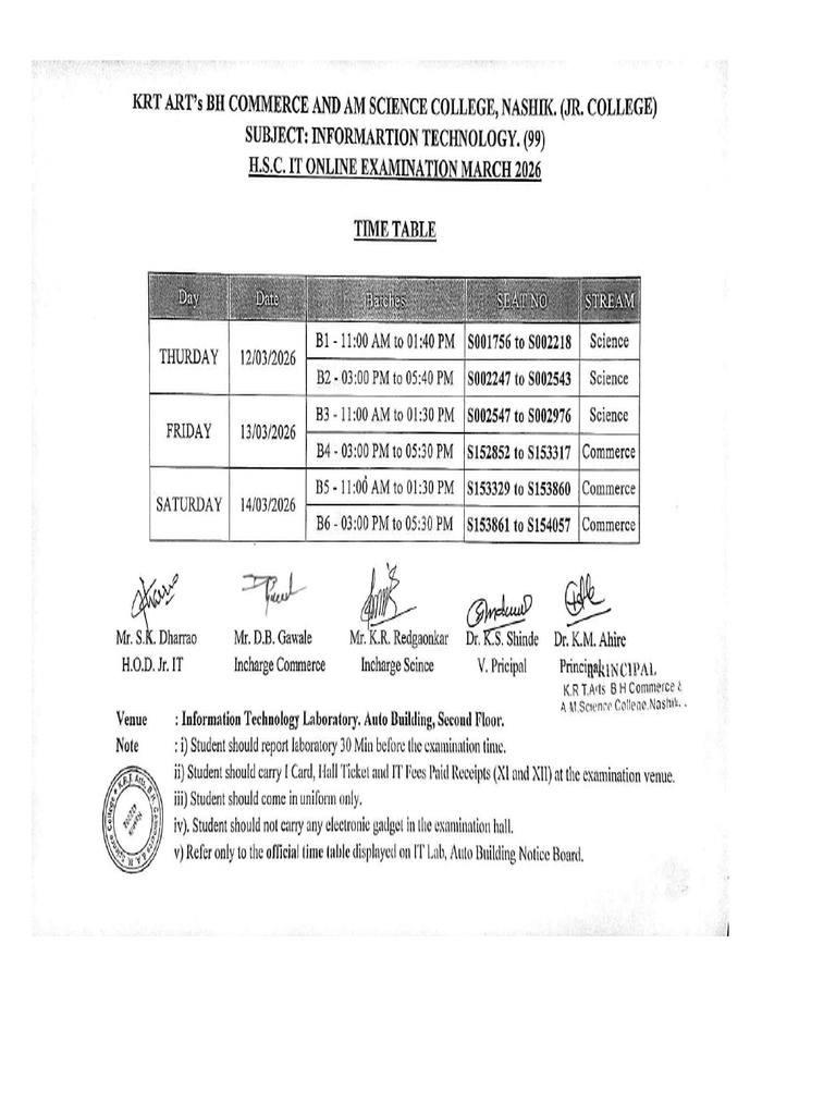 HSC It Online March 2026 Time Table-Final Official - Compressed | PDF