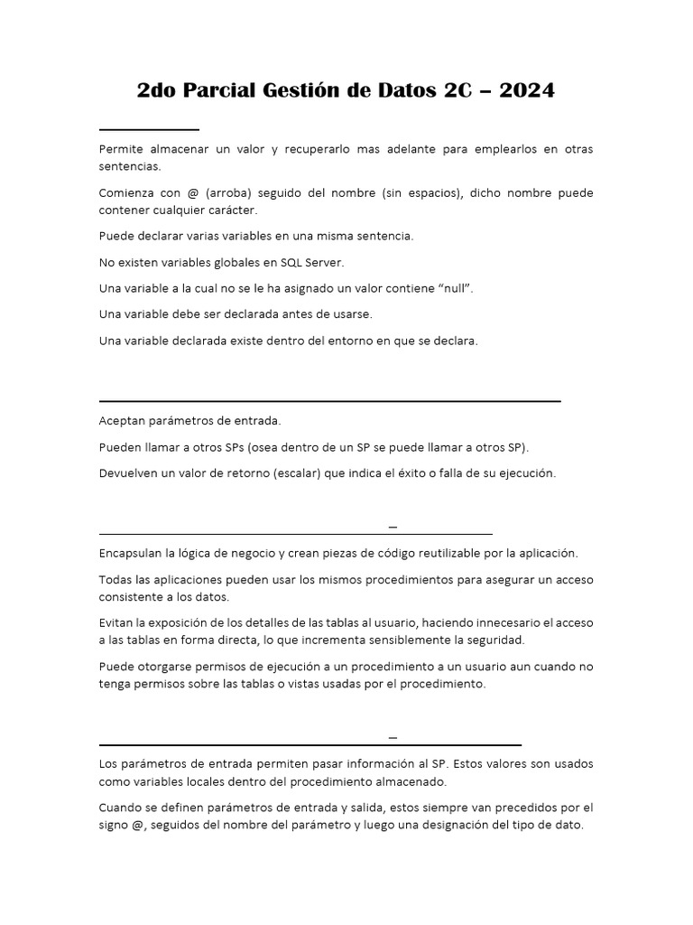 Repuestas 2do Parcial Gestión de Datos 2C | PDF | Servidor SQL de ...