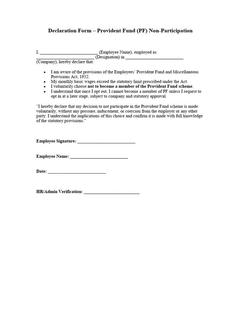 Declaration Form - PF | PDF