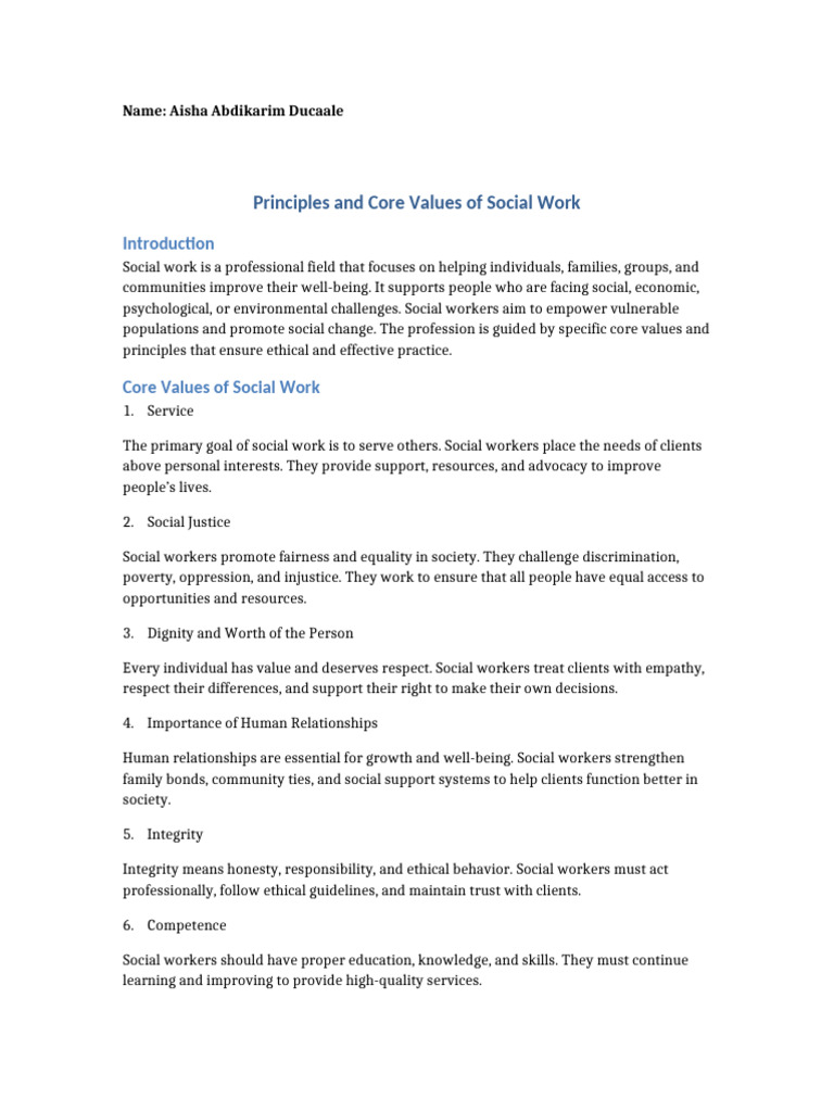 Social Work Assignment Aisha-13 | PDF | Social Work | Value (Ethics)