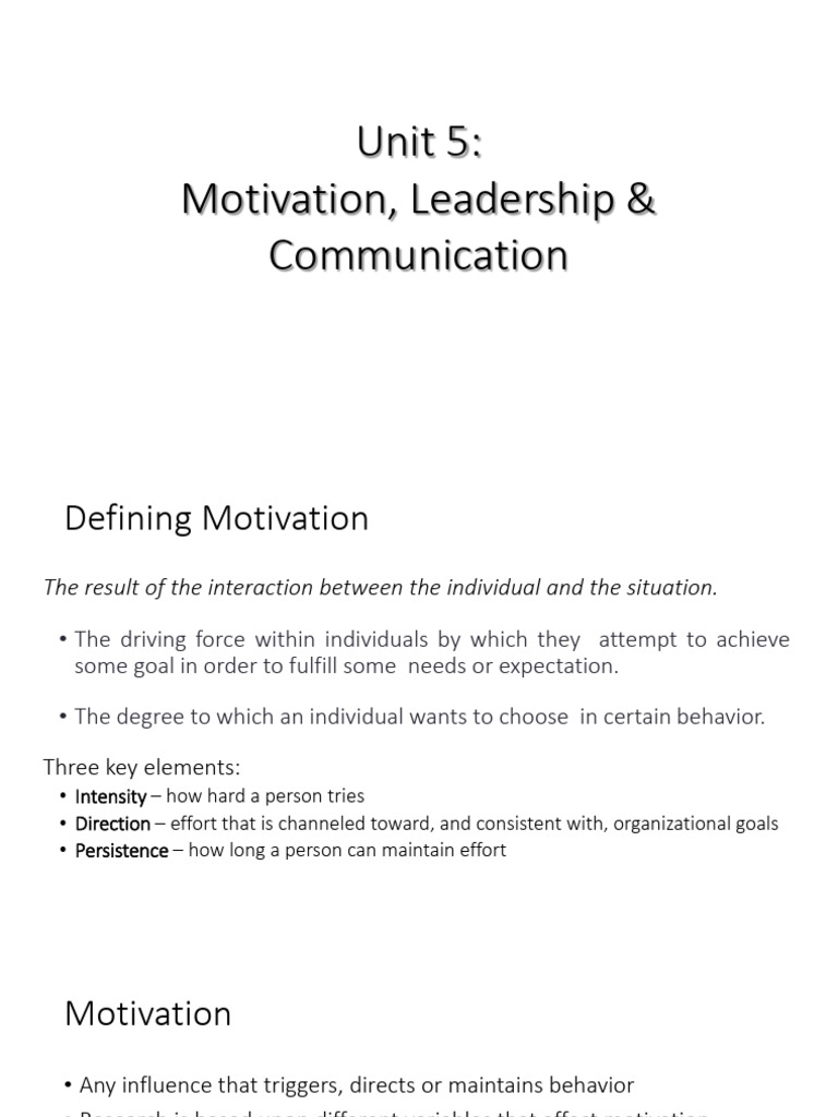 Unit 5-Motivation, Leadership & Communication | PDF | Motivational ...