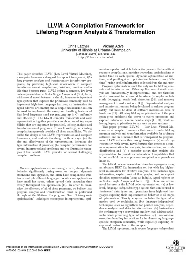 LLVM - A Compilation Framework For Lifelong Program Analysis ...