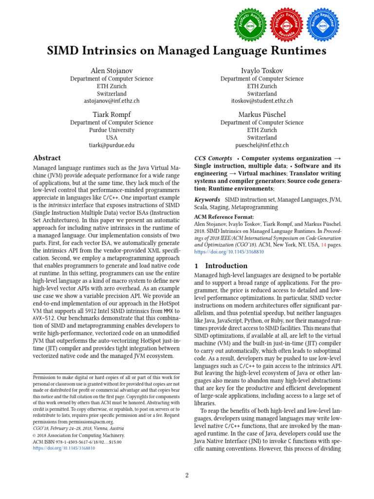 SIMD Intrinsics On Managed Language Runtimes | PDF | Java Virtual ...
