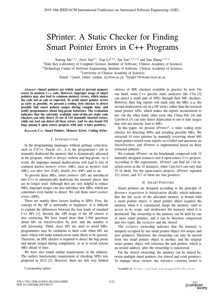 SPrinter - A Static Checker For Finding Smart Pointer Errors in C++ ...