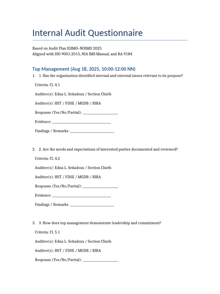 Audit Questionnaire FullExpanded | PDF | Audit | Business