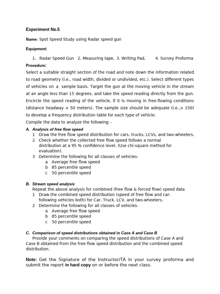Experiment 5-Spot Speed Study Using Radar Speed Gun | PDF