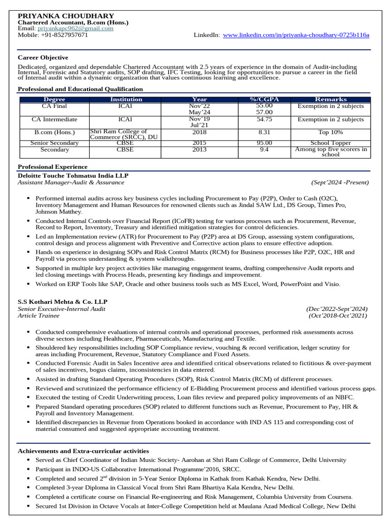 CA Priyanka Choudhary - Resume | PDF | Audit | Business