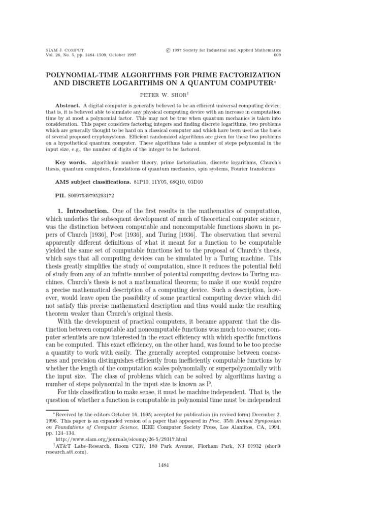 2 Polynomial-Time Algorithms For Prime Factorization | PDF | Quantum ...