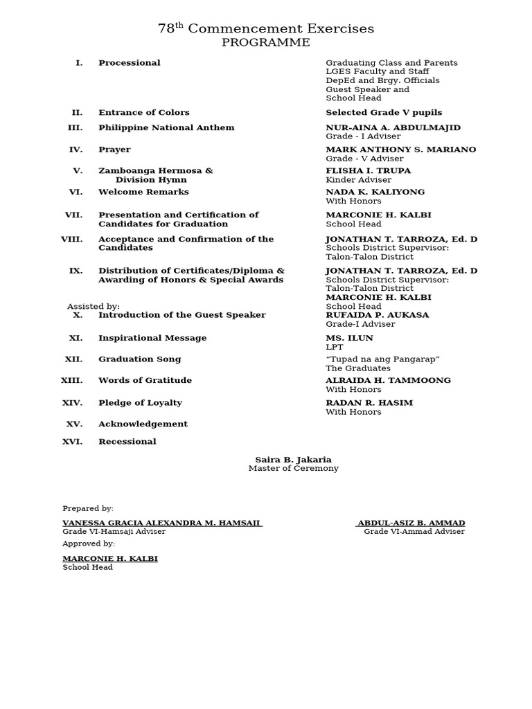 78th Commencement Exercises Programme | PDF