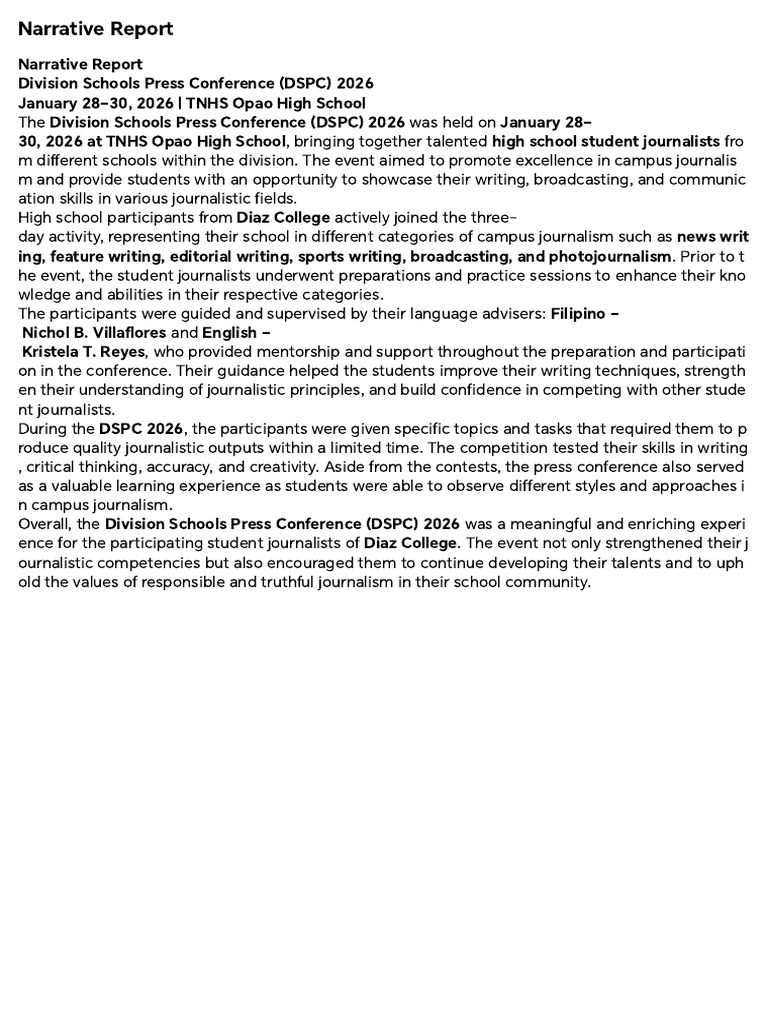 Narrative Report | PDF