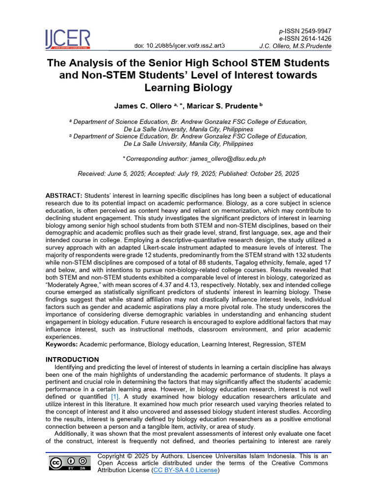 The Analysis of The Senior High School STEM Studen | PDF | Survey ...