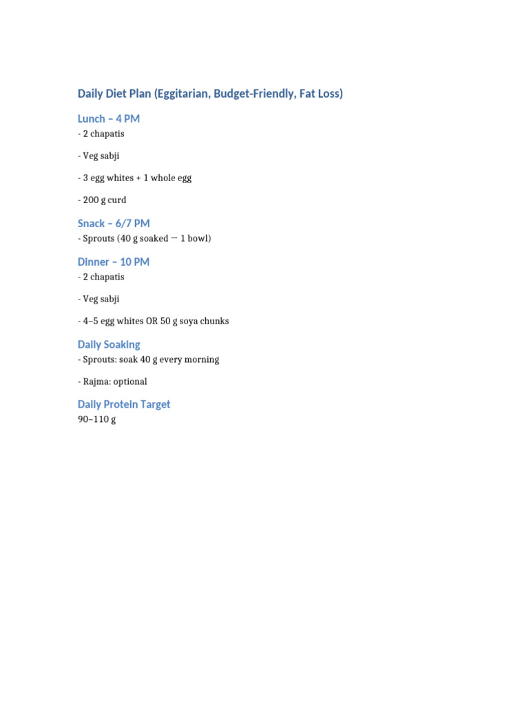 Daily Diet Plan | PDF