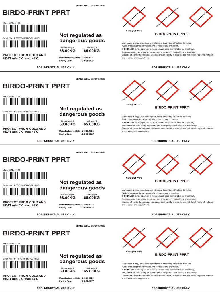 Birdo-Print PPRT: Not Regulated As Dangerous Goods | PDF | Asthma | Allergy