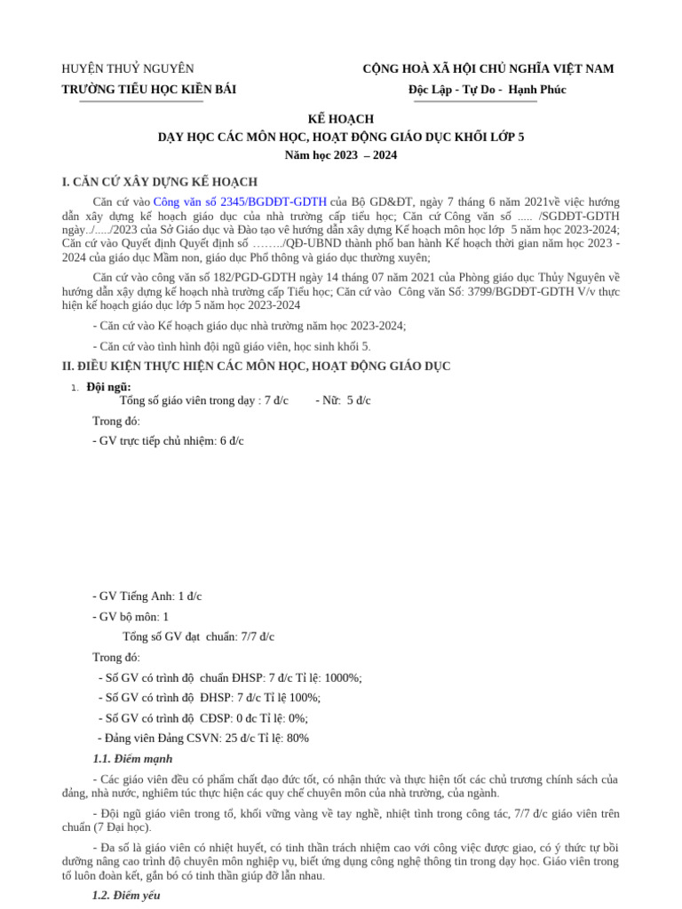 Phu Luc 2 Ke Hoach Day Hoc Lop 5 Ban Day Du 2023 Da Sua | PDF