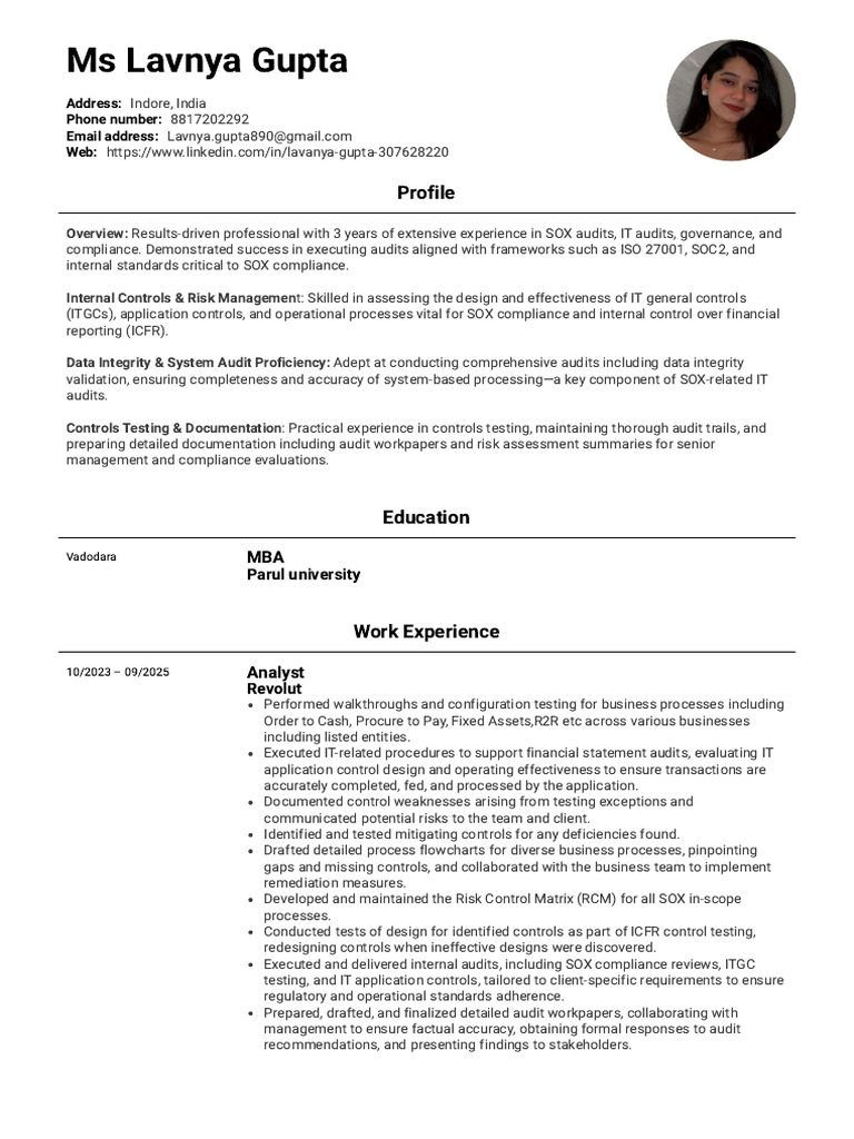 Lavnya Gupta Updated Resume | PDF | Audit | Business