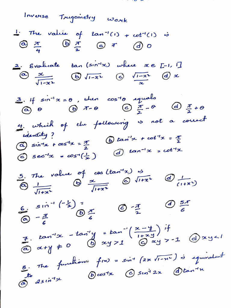 Inverse Trigonometry Work | PDF