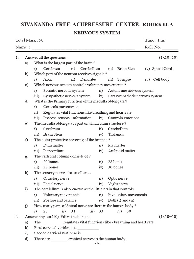 Shivananda Acupress Questions | PDF | Brain | Nervous System