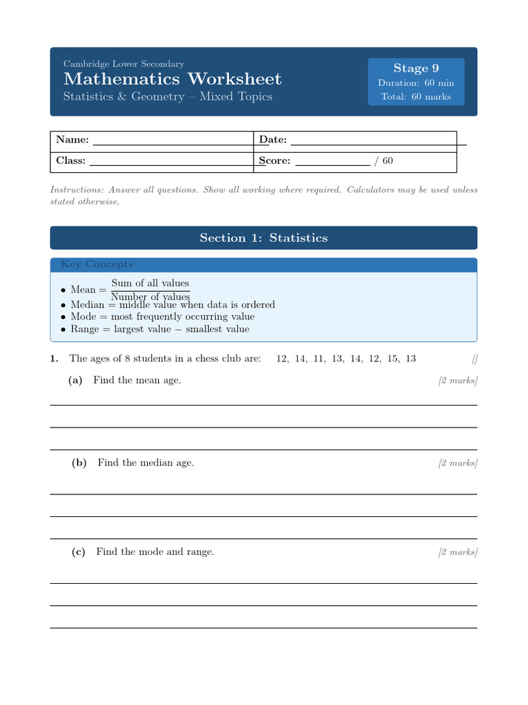 CambridgeLowerSecondary Worksheet | PDF | Elementary Geometry | Euclid