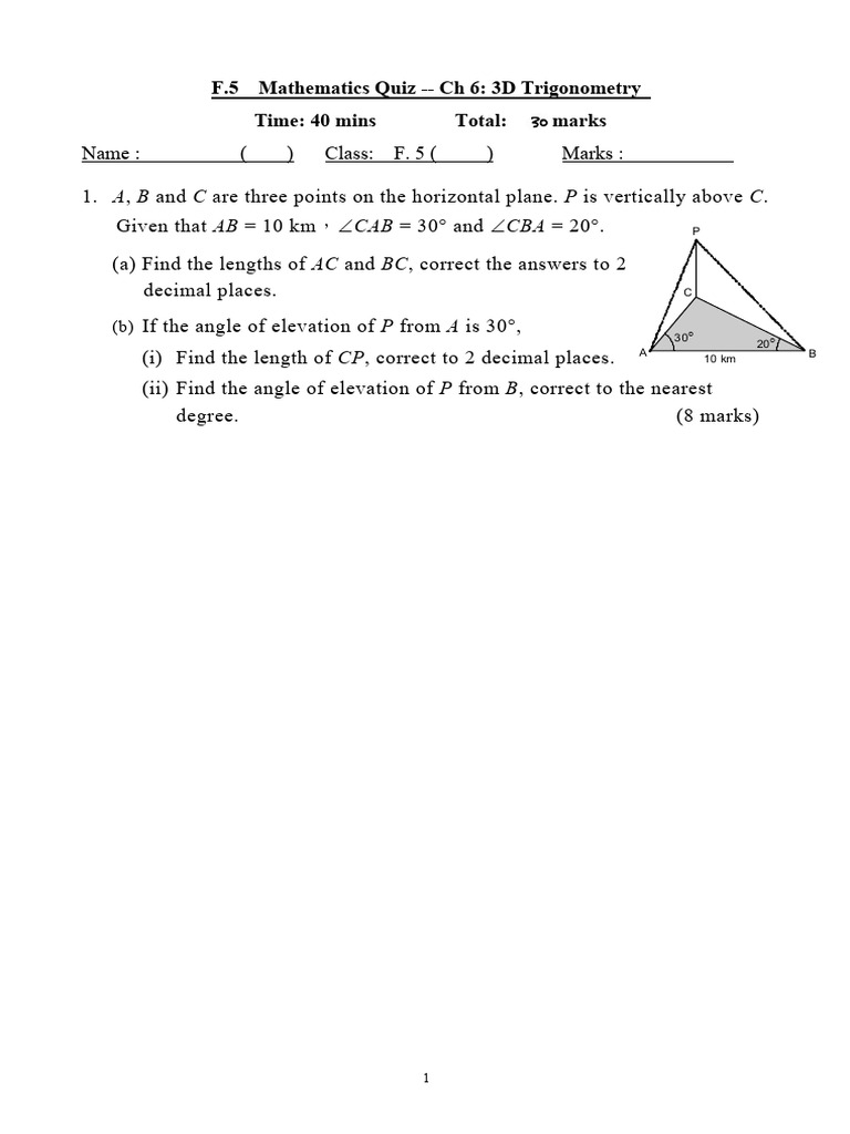 Question Paper - Quiz CH 6 3D Trigo | PDF | Elementary Geometry ...
