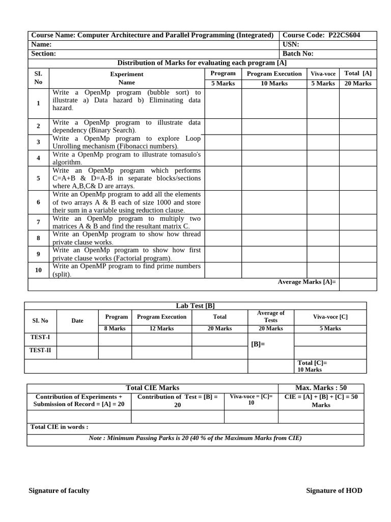 CA - Lab - Evaluation Form | PDF | Matrix (Mathematics) | Computer ...