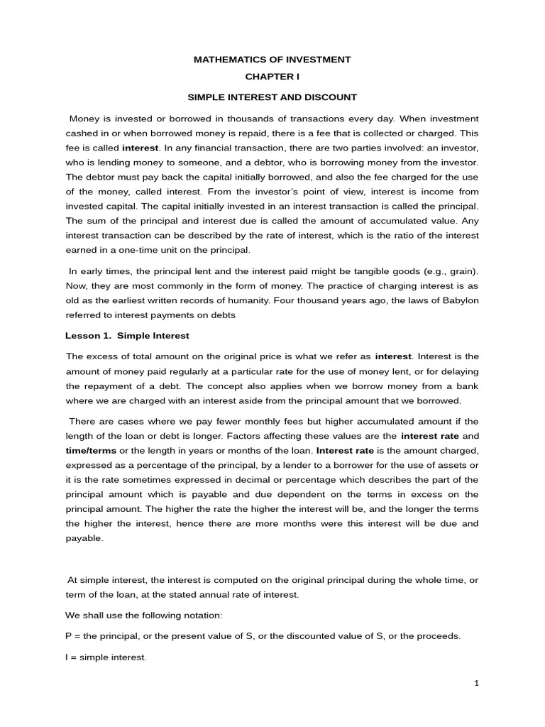 Mathematics of Investment PDF | PDF | Compound Interest | Present Value