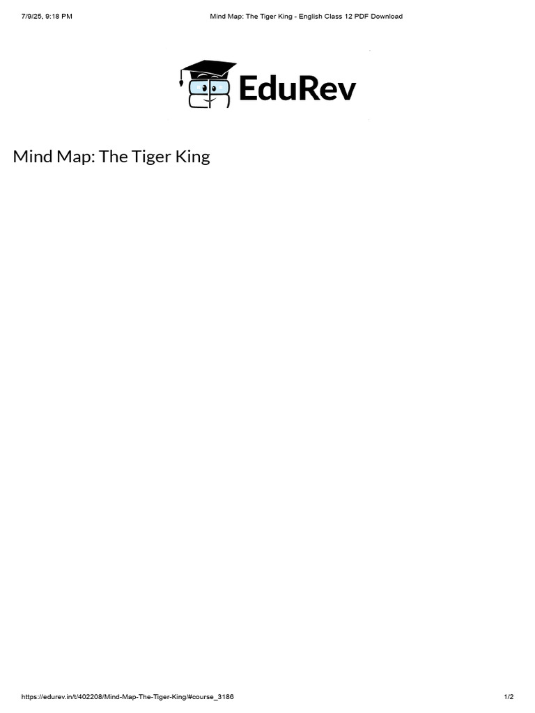 Mind Map - The Tiger King - English Class 12 PDF Download | PDF