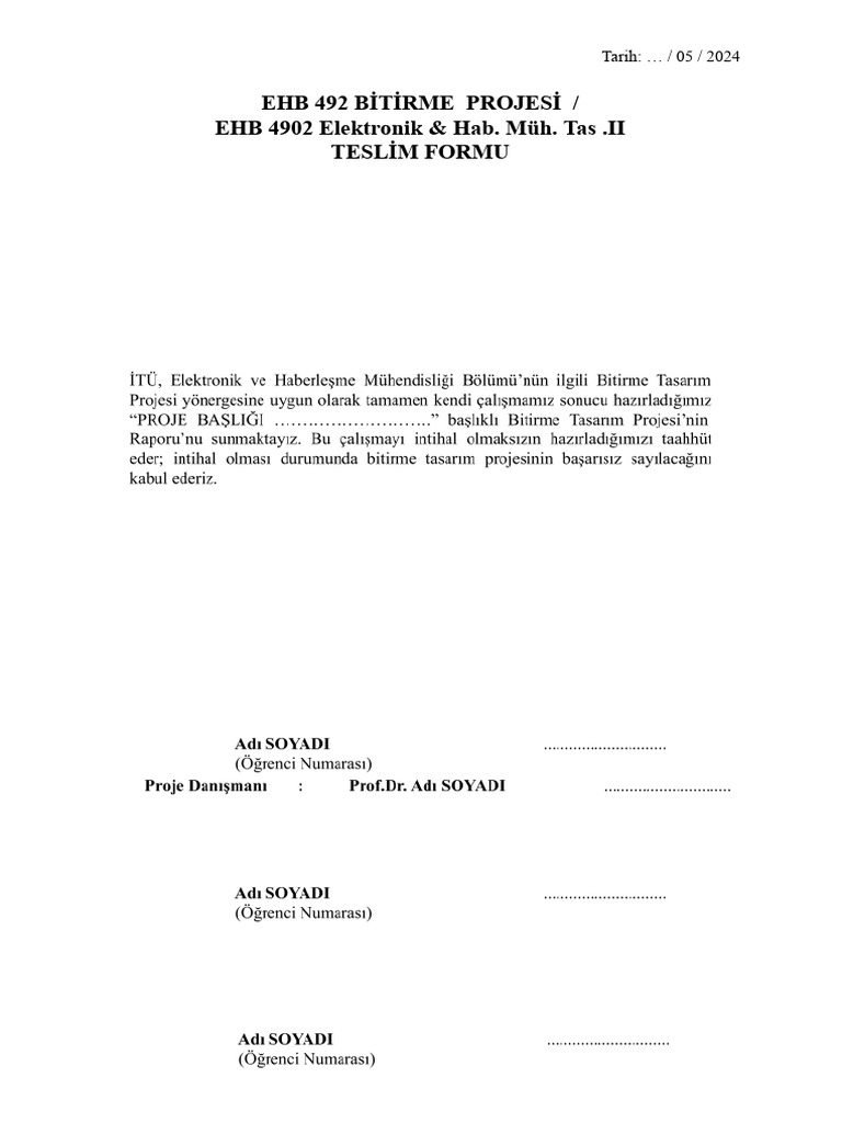 Form 7-Btp Proje Teslim Ve Kontrol Formu | PDF