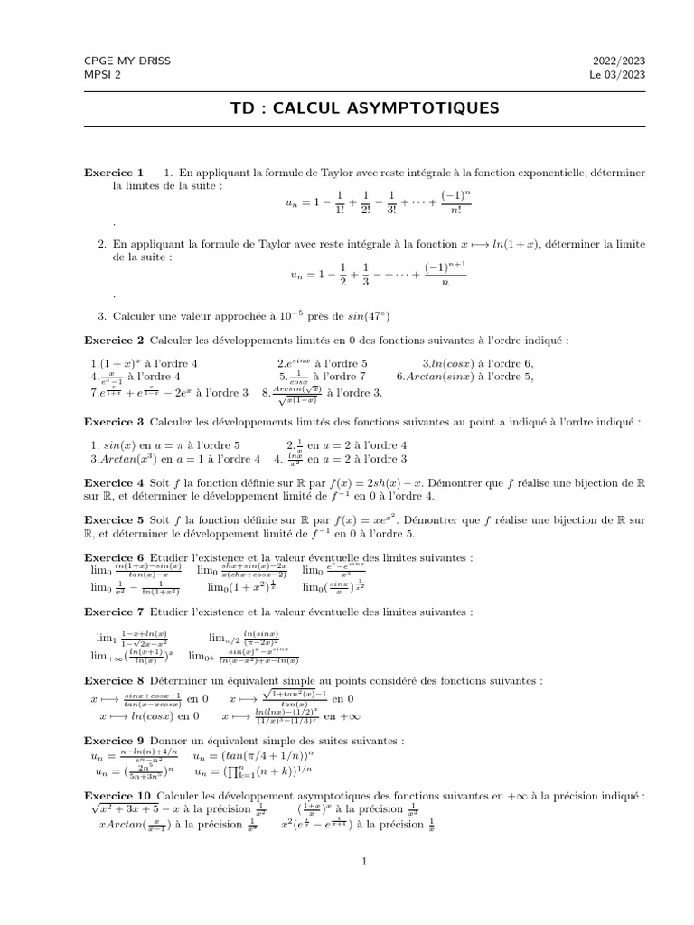 TD Dev Limités - 260301 - 004600 | PDF | Tangente (géométrie) | Asymptote