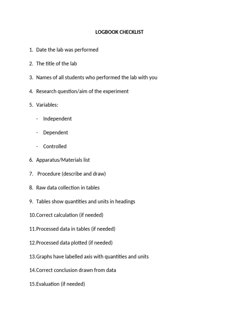 Logbook Checklist 1 | PDF