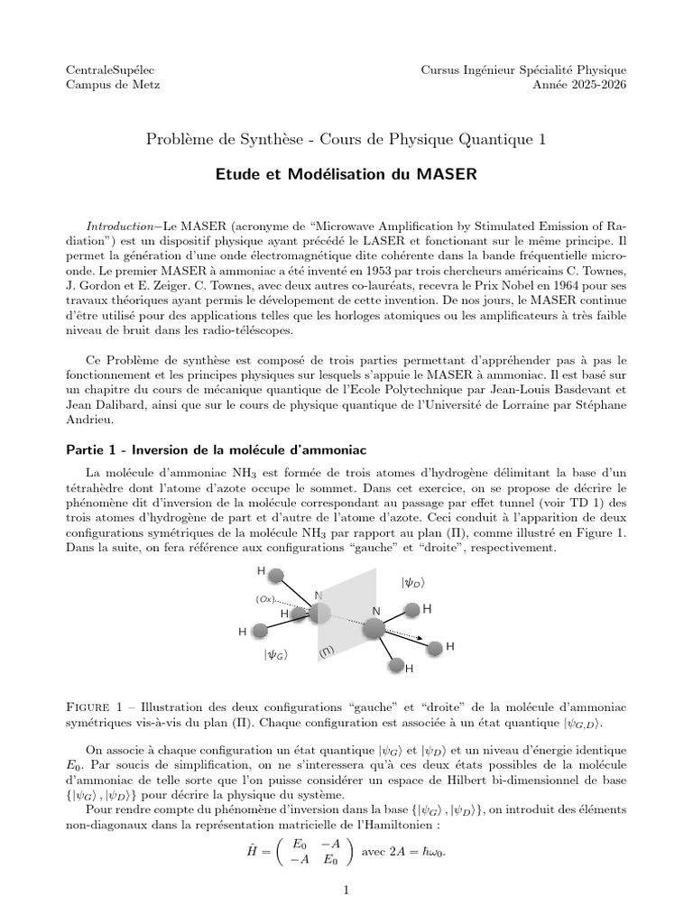 Problème de Synthèse 1 | PDF | Champ (physique) | Mécanique quantique