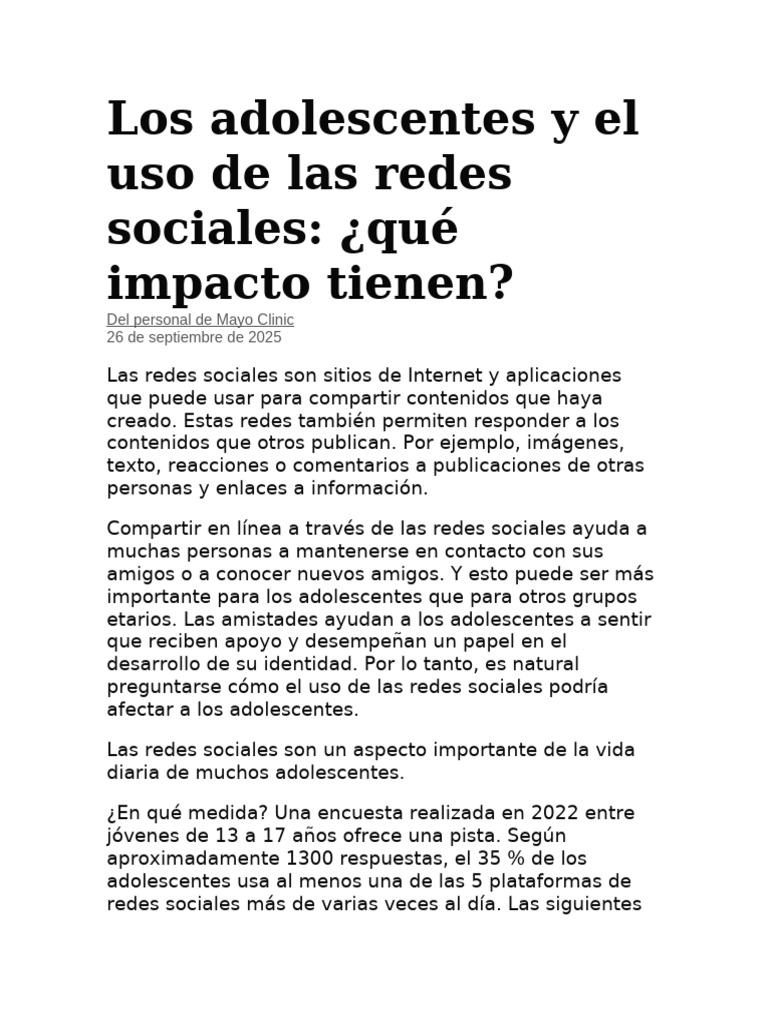 Los Adolescentes y El Uso de Las Redes Sociales | PDF | Adolescencia ...