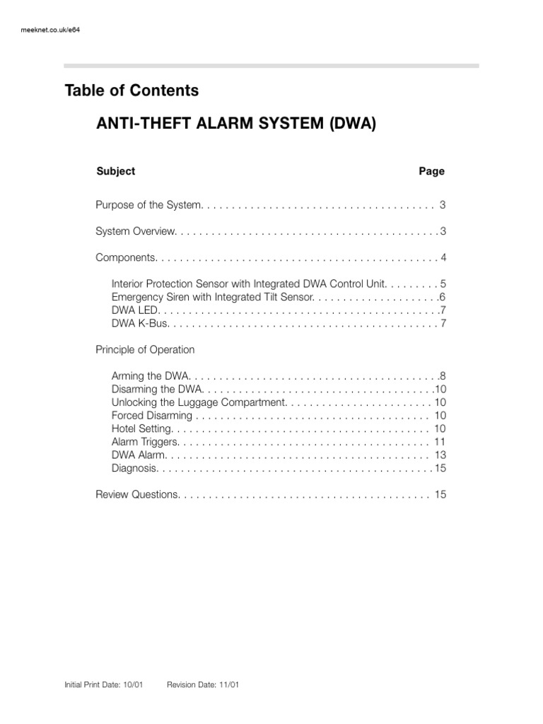 20 - E65 Anti Theft Alarm System | PDF
