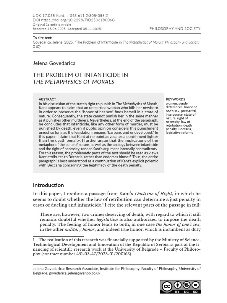 The Problem of Infanticide in The Metaphysics of Morals | PDF ...