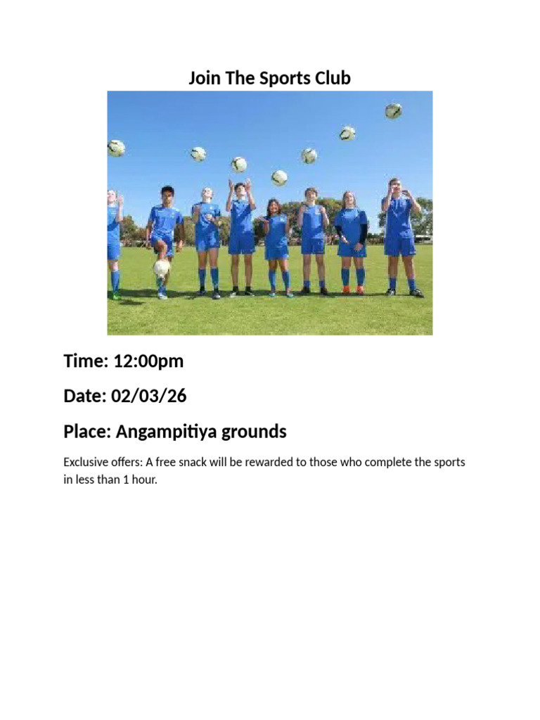 Join The Sports Club | PDF