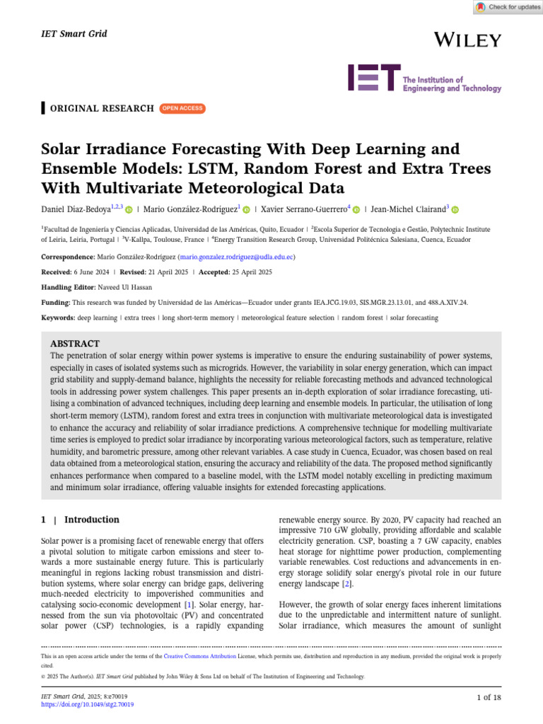 Solar Irradiance Forecasting With Deep Learning and Ensemble Models ...