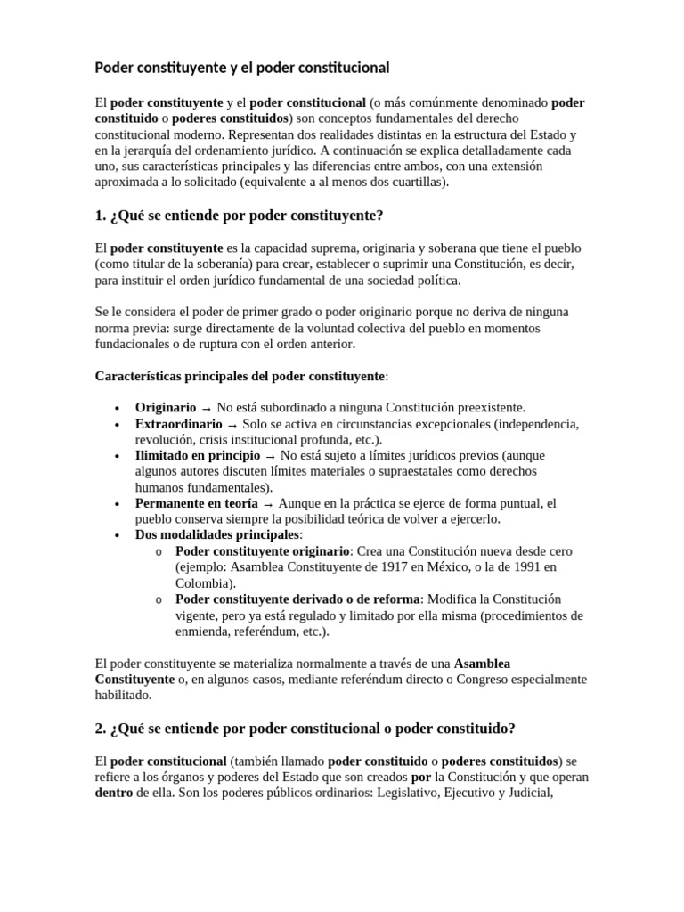 Poder constituyente y el poder constitucional | PDF | Constitución ...