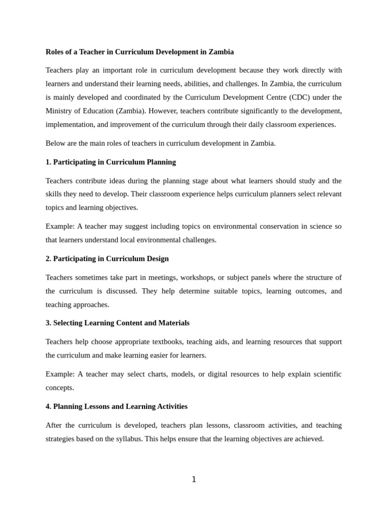Roles of A Teacher in Curriculum Development | PDF | Curriculum | Teachers