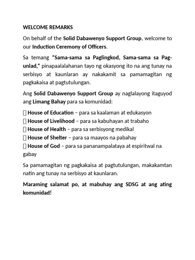 Welcome Remarks | PDF