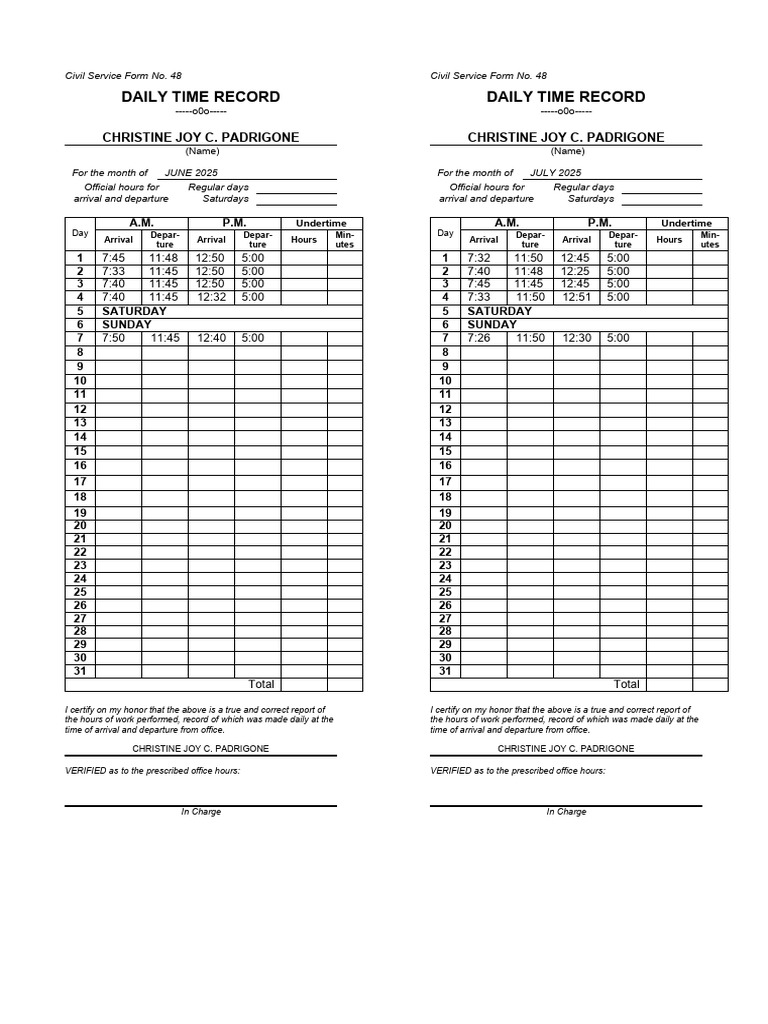 DTR Blank Sheet | PDF